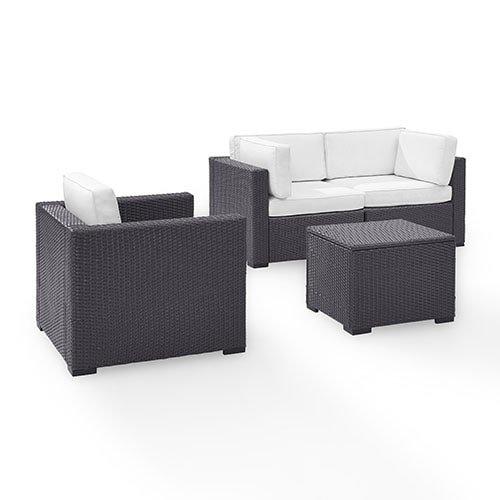 Biscayne White 4 Piece Wicker Set With Loveseat, Corner Chair, Ottoman And Coffee Table
