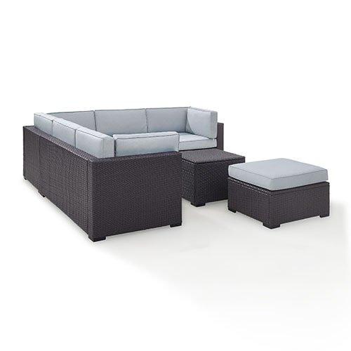 Biscayne Mist 5-piece Wicker Set With Two Loveseats, One Corner Chair, Coffee Table And Ottoman