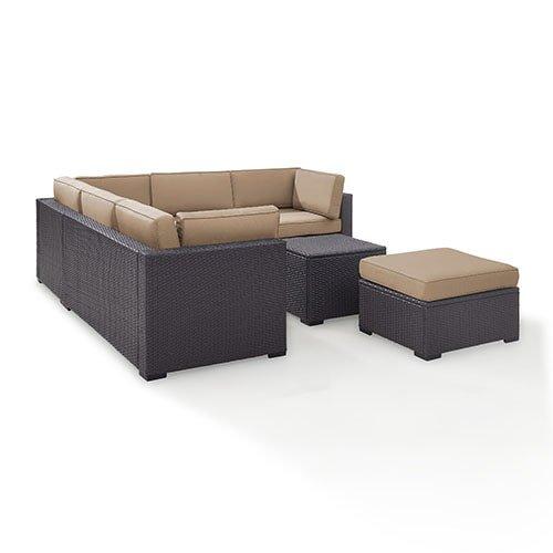 Biscayne Mocha 5-piece Wicker Set With Two Loveseats, One Corner Chair, Coffee Table And Ottoman