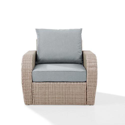 St. Augustine Wicker Arm Chair With Mist Cushions