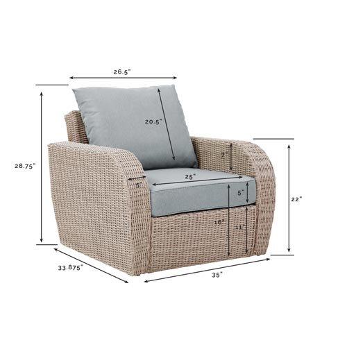 St. Augustine Wicker Arm Chair With Oatmeal Cushions