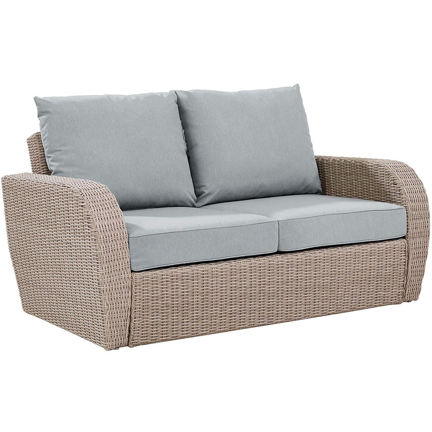 Crosley St Augustine Wicker Loveseat with Mist Cushions