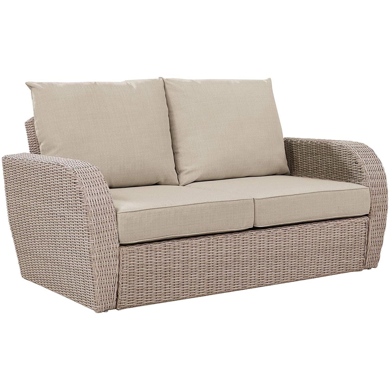 Crosley St Augustine Wicker Loveseat with Oatmeal Cushions