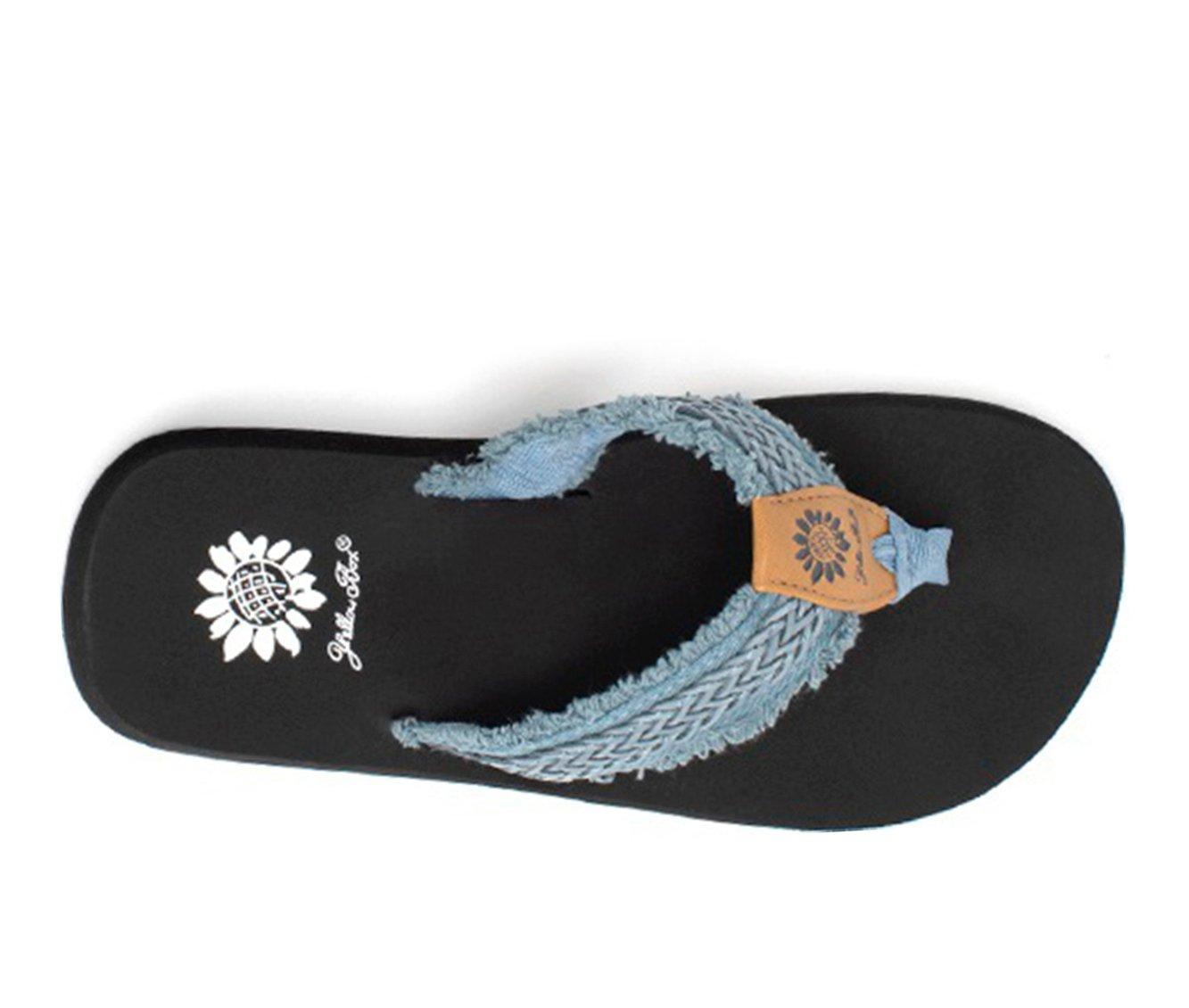 yellow box denim flip flops