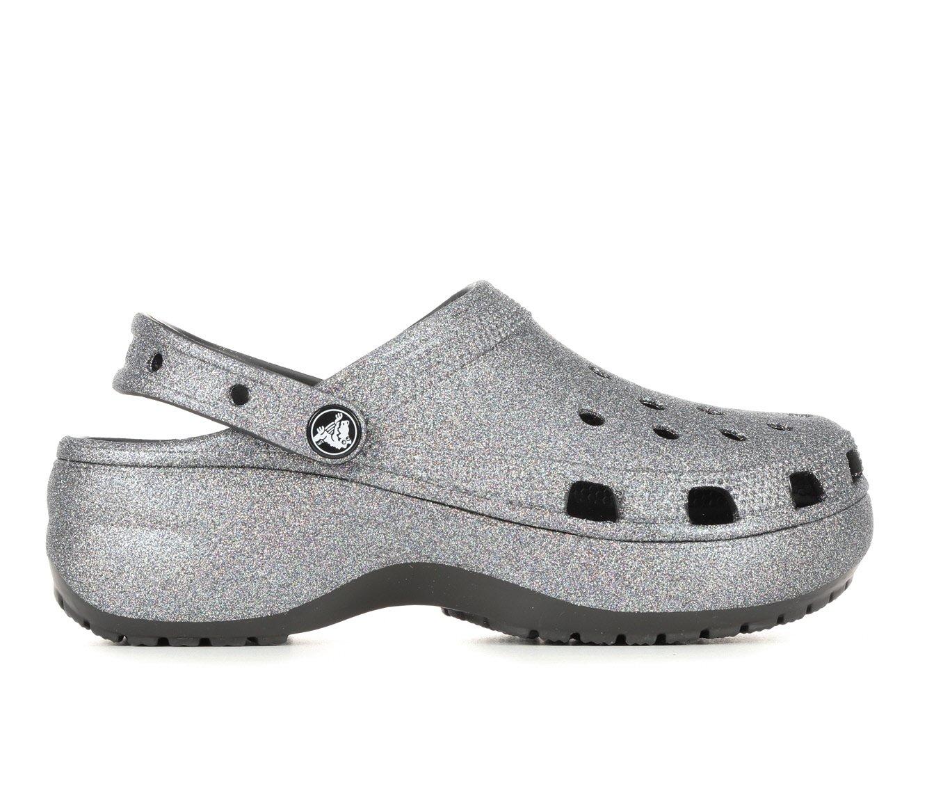 silver platform crocs