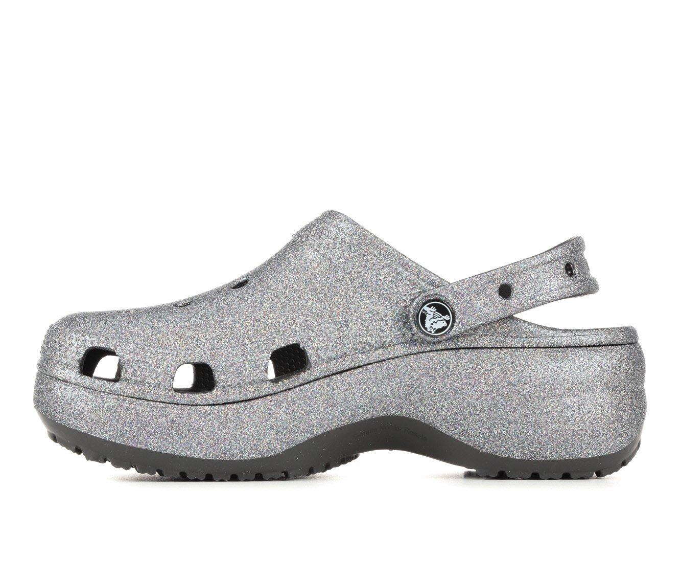 silver platform crocs