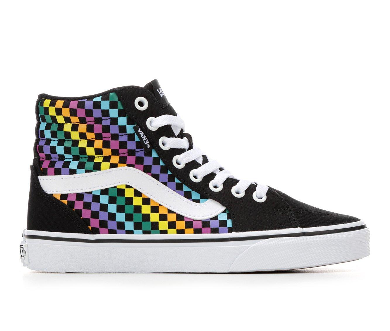 high top rainbow checkered vans