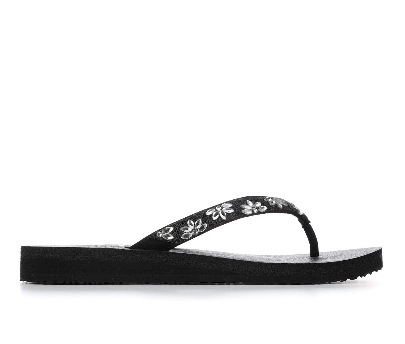 Skechers black outlet sandals with rhinestones