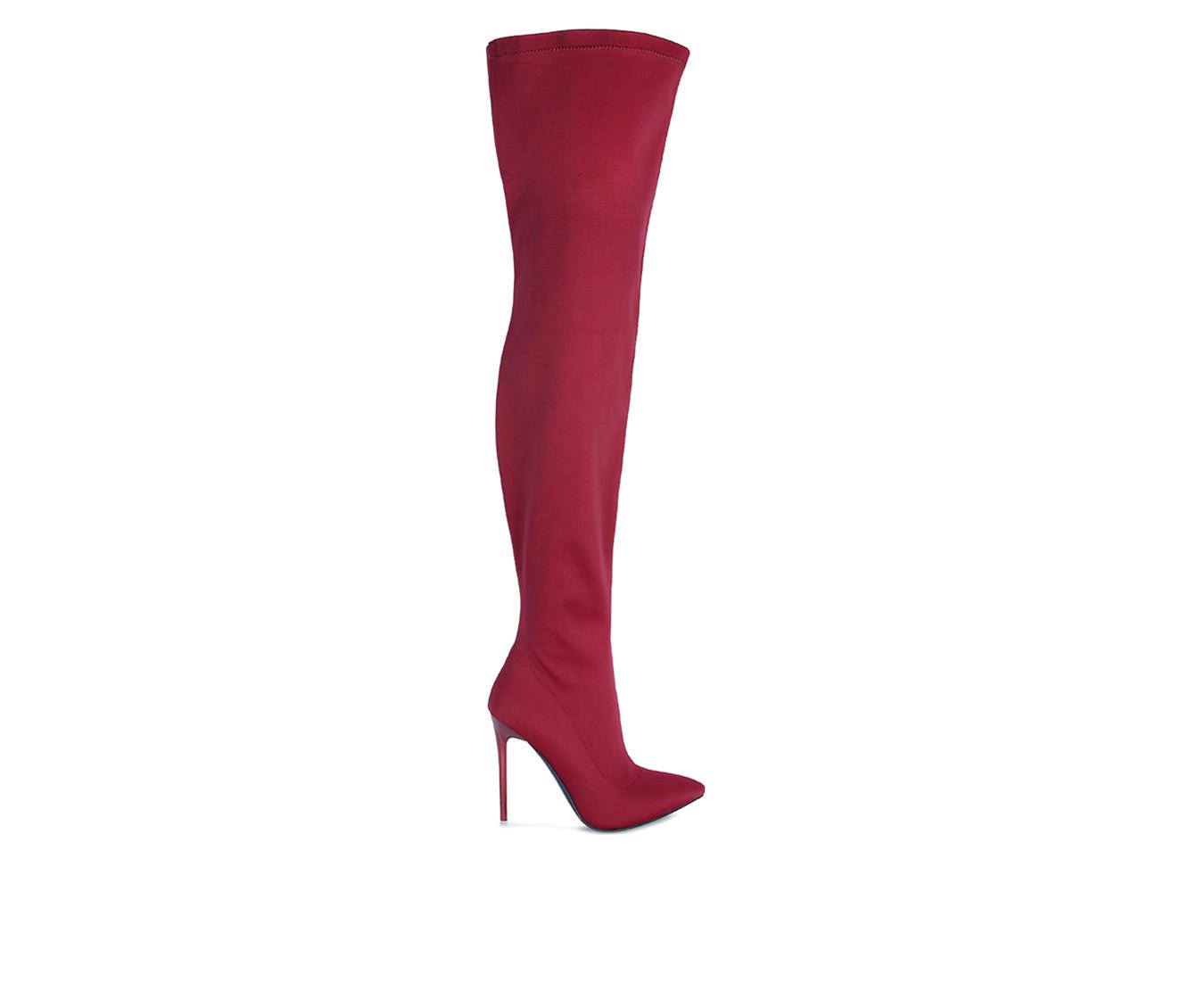 LEMONADE Women's Over The Knee Heel Boots – Stretch Knit Thigh High Boots, Pointed Toe, 4.5 Inch Heel