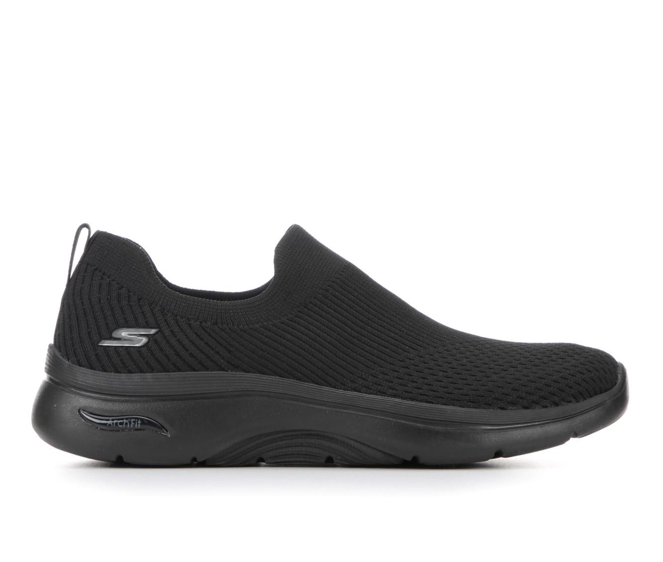 Womens black skechers slip on sale on