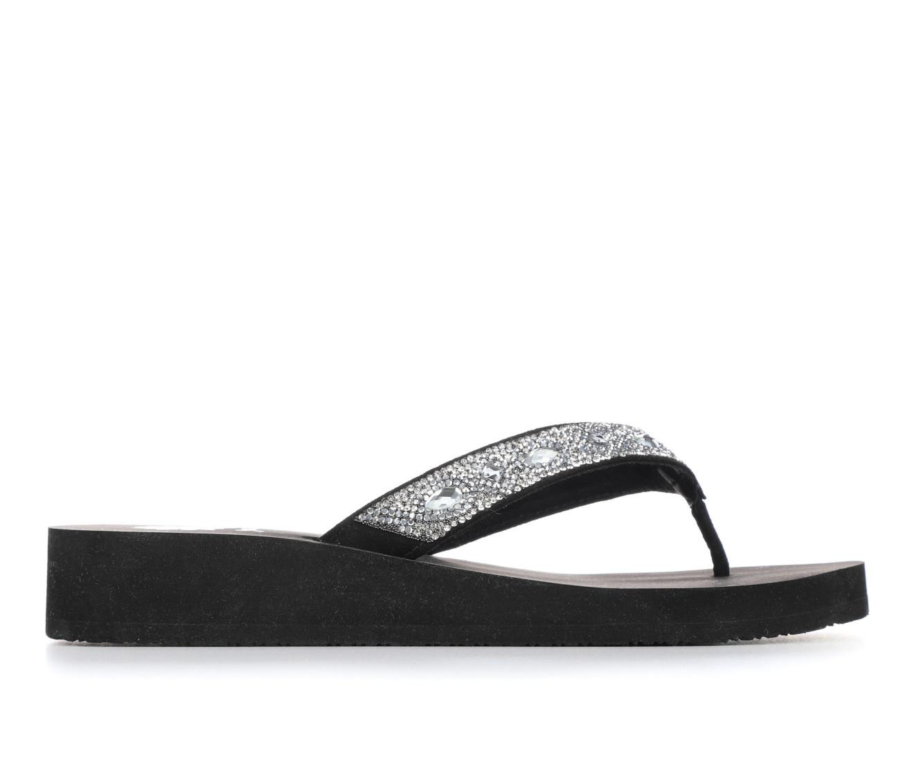 Womens Sandals Rhinestone Flip Flops Shoes For Women, Black/Blue