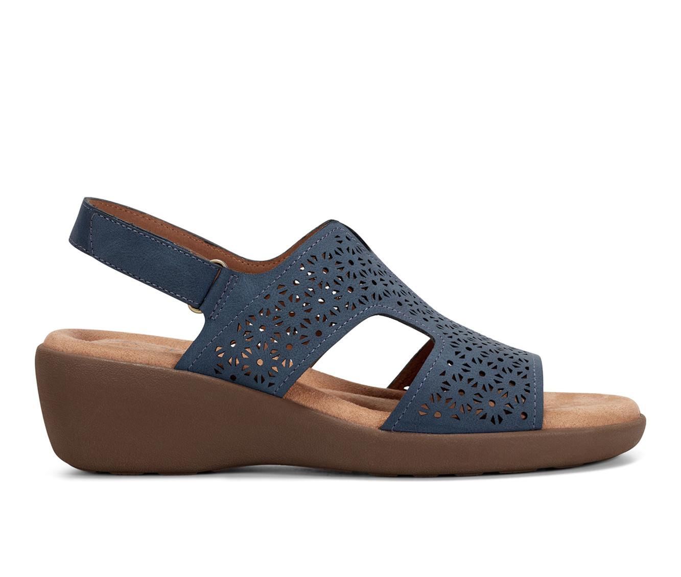 Sandales Easy Spirit Camarot En Cuir Noir - Talon Compensé 5 Cm, Taille 8W - Comme Neuves