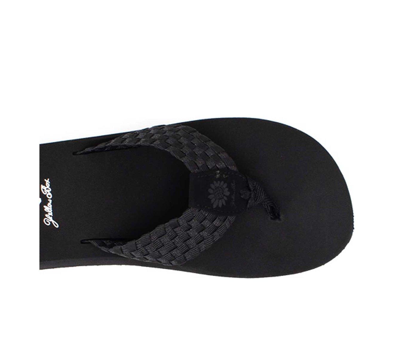 black yellow box flip flops