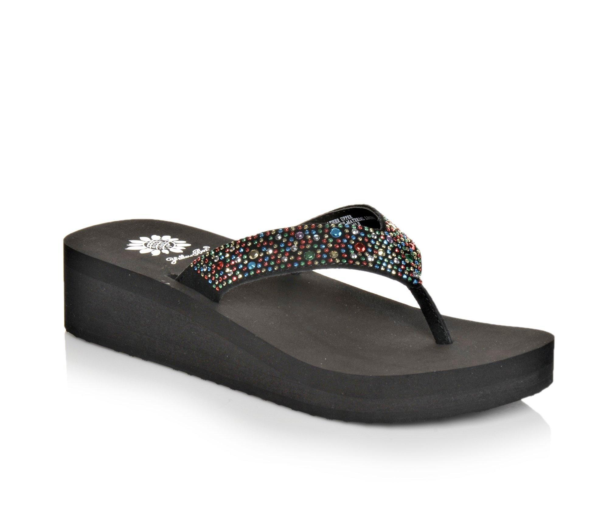 yellow box rainbow flip flops