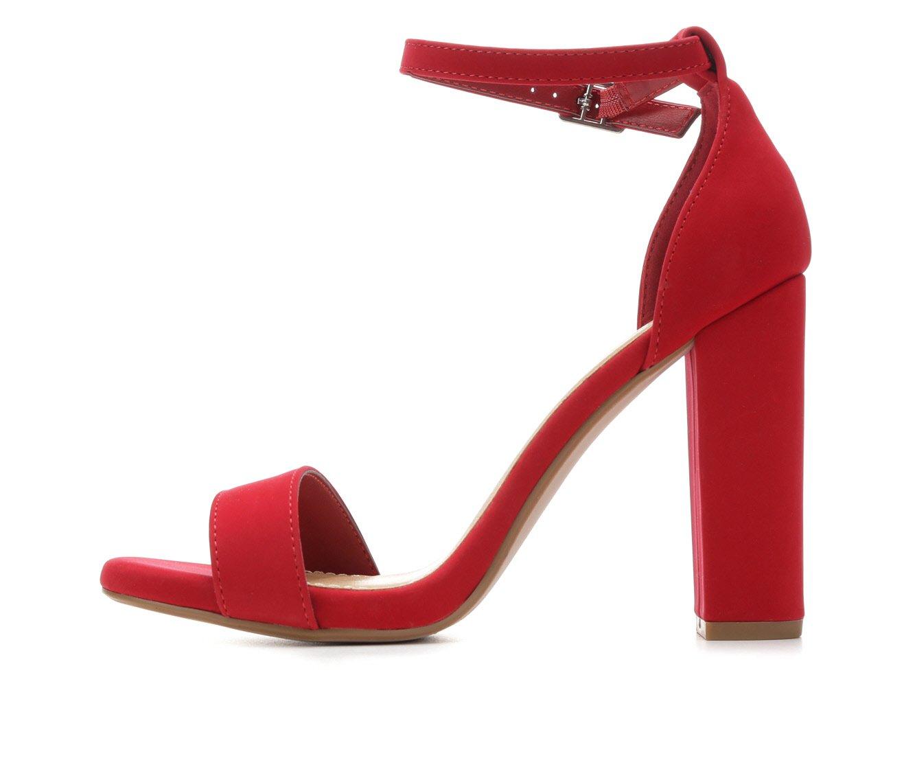 Women's Love Delicious SHINER Red Block Heel Buckle Ankle Strap Pump Shoes 