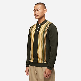 Beams Plus Wool Knit Striped Polo Shirt