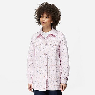 Ganni Floral Denim Jacket in Pink