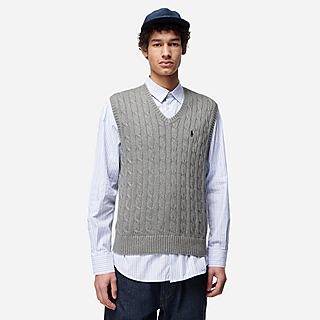 brown polo top Cable-Knit Vest