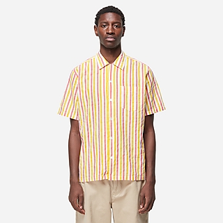Drakes Stripe Camp Collar Shirt