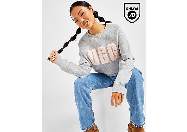 UGG Fuzzy Logo Crew Sweatshirt Damen - Damen, Grey