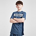 Blue adidas Linear Logo Colour Block T-Shirt Junior