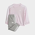 White/Pink/White adidas Essentials 3-Stripes Jogger Set Kids