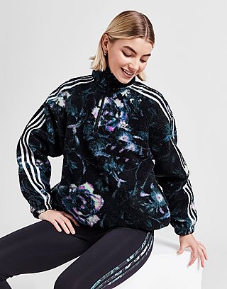 adidas Originals Floral All Over Print 1/4 Zip Sherpa Fleece