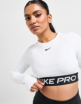 Nike swoosh tape long sleeved crop top in black