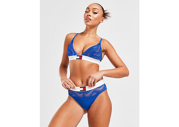 Tommy Jeans Signature Logo Lace Thong Blue- Dames
