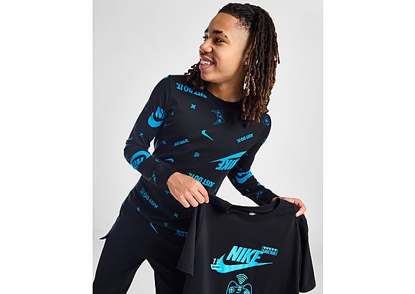 Nike All Over Print Long Sleeve T-Shirt Junior Black