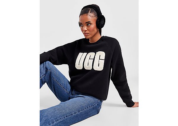 Ugg Fuzzy Logo Crew Sweater Dames Black- Dames
