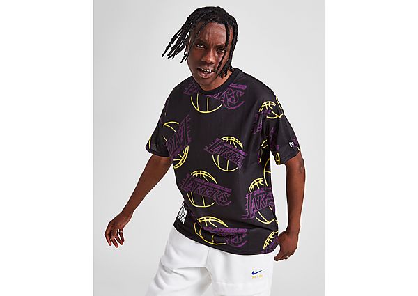 New Era NBA LA Lakers All Over Print Neon T-Shirt - Black - Mens