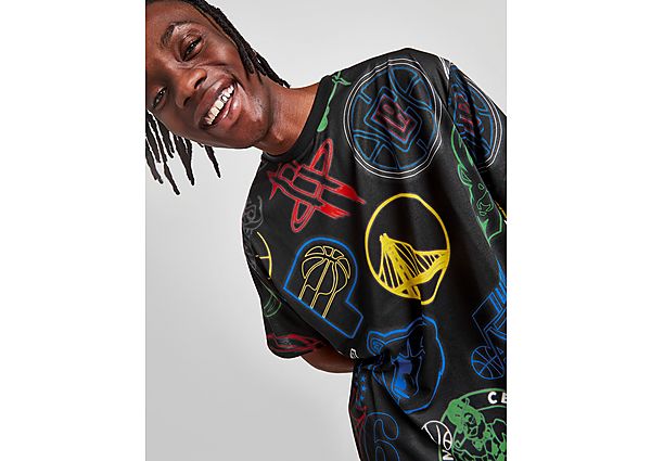 New Era NBA All Over Print Neon T-Shirt - Black - Mens