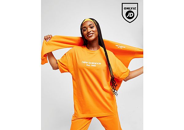 New Balance Logo Short Sleeve Boyfriend T-Shirt Orange- Dames