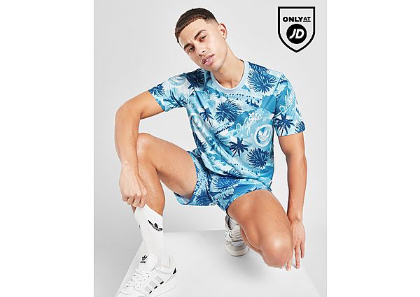 Adidas Originals Summer Sticker All Over Print T-Shirt Blue- Heren