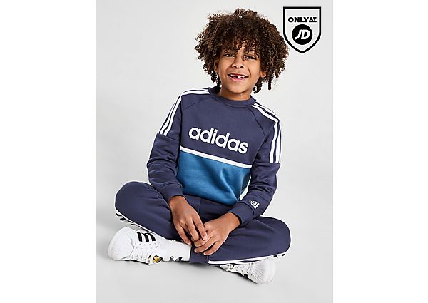 Adidas Linear Colour Block Crew Tracksuit Children Blue