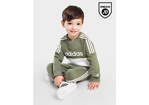 Adidas Linear Colour Block Crew Tracksuit Infant Green