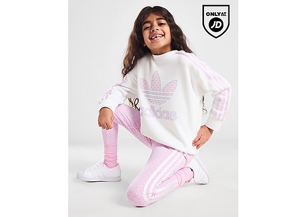 adidas Originals Girls' Monogram Crew Leggings Set Children White