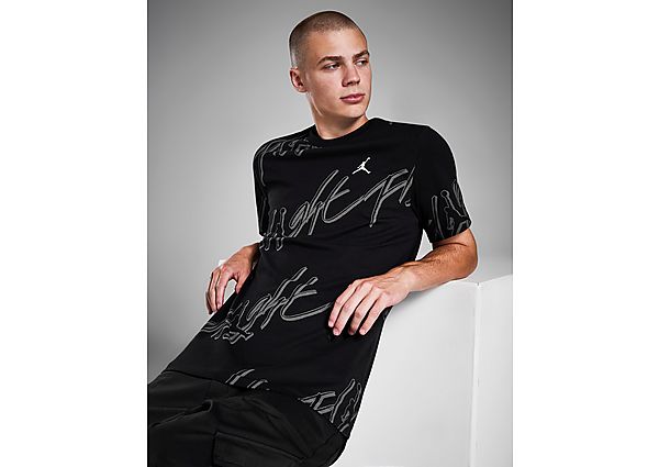 Jordan Essentials Flight All Over Print T-Shirt Black Smoke Grey White- Heren