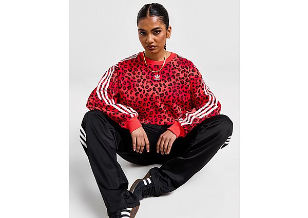 adidas Originals 3-Stripes Leopard Boxy Crew Sweatshirt Bright Red- Dames