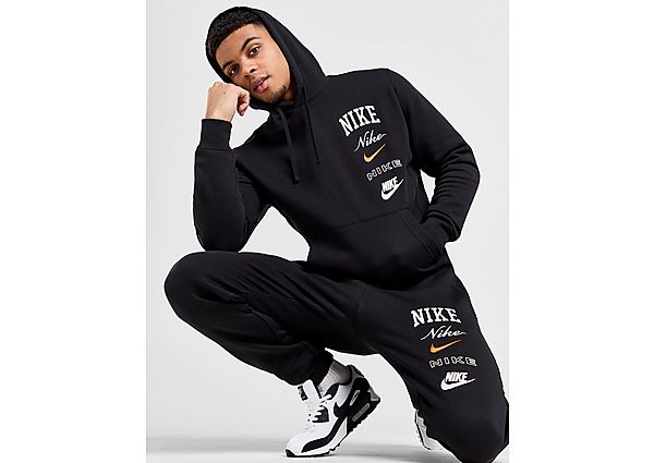 Nike Club Fleece Hoodie voor heren Black Safety Orange- Heren