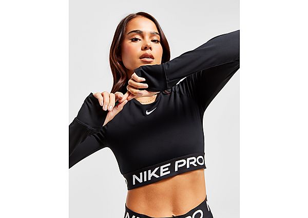 Nike Pro 365 Dri-FIT korte top met lange mouwen voor dames Black White- Dames