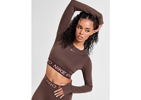 Nike Pro 365 Dri-FIT korte top met lange mouwen voor dames Baroque Brown White- Dames