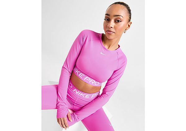 Nike Pro 365 Dri-FIT korte top met lange mouwen voor dames Playful Pink White- Dames