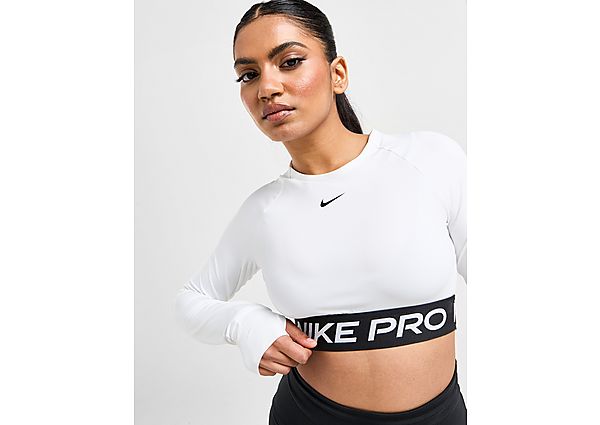 Nike Pro 365 Dri-FIT korte top met lange mouwen voor dames White Black- Dames