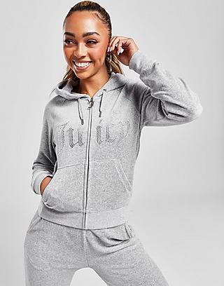 JUICY COUTURE Diamante Velour Full Zip Hoodie