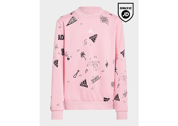 adidas brand love allover print kids sweatshirt - damen, bliss pink / black