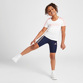 adidas Girls' Linear T-Shirt/Cycle Shorts Set Children