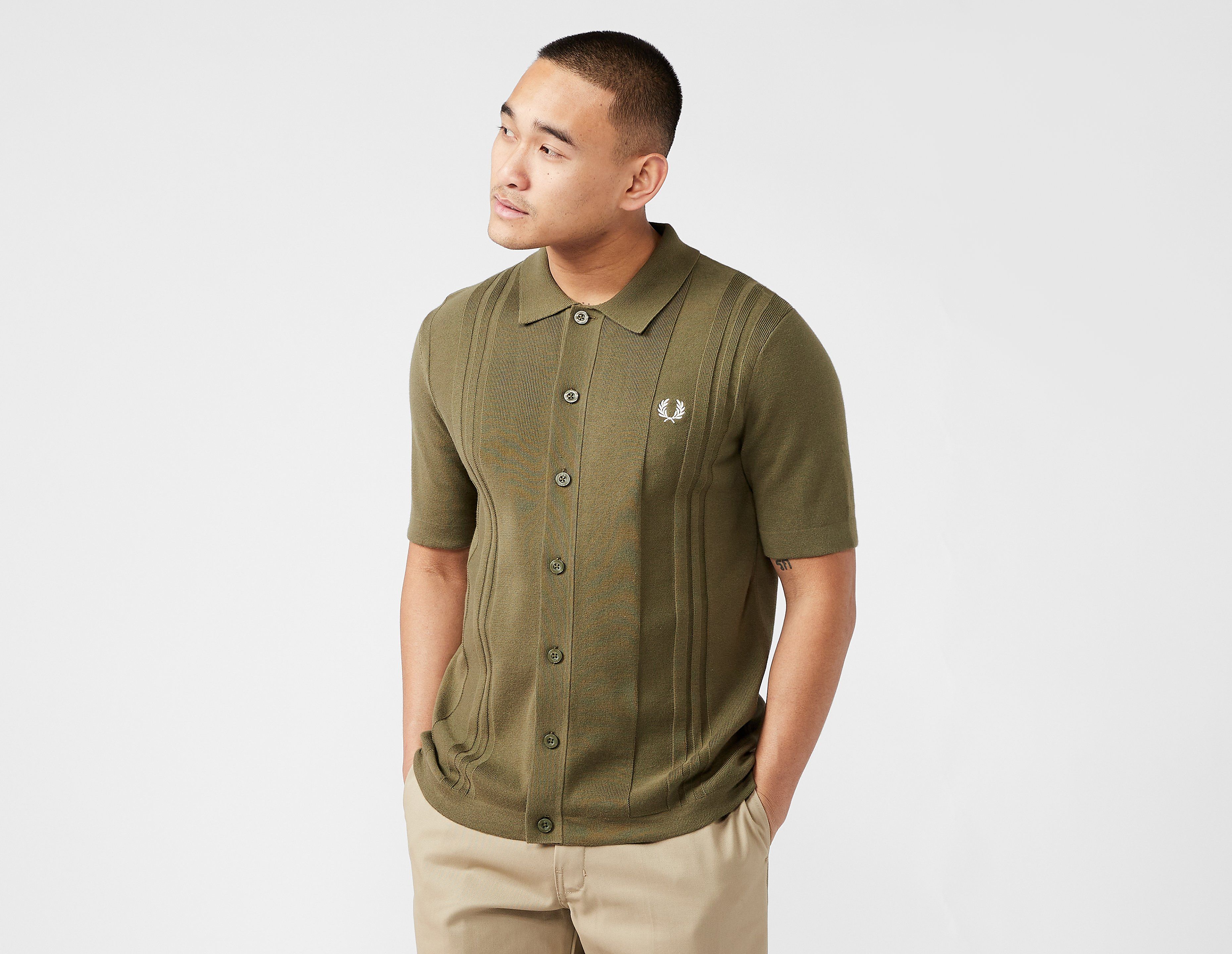 fred perry button through knitted shirt, green