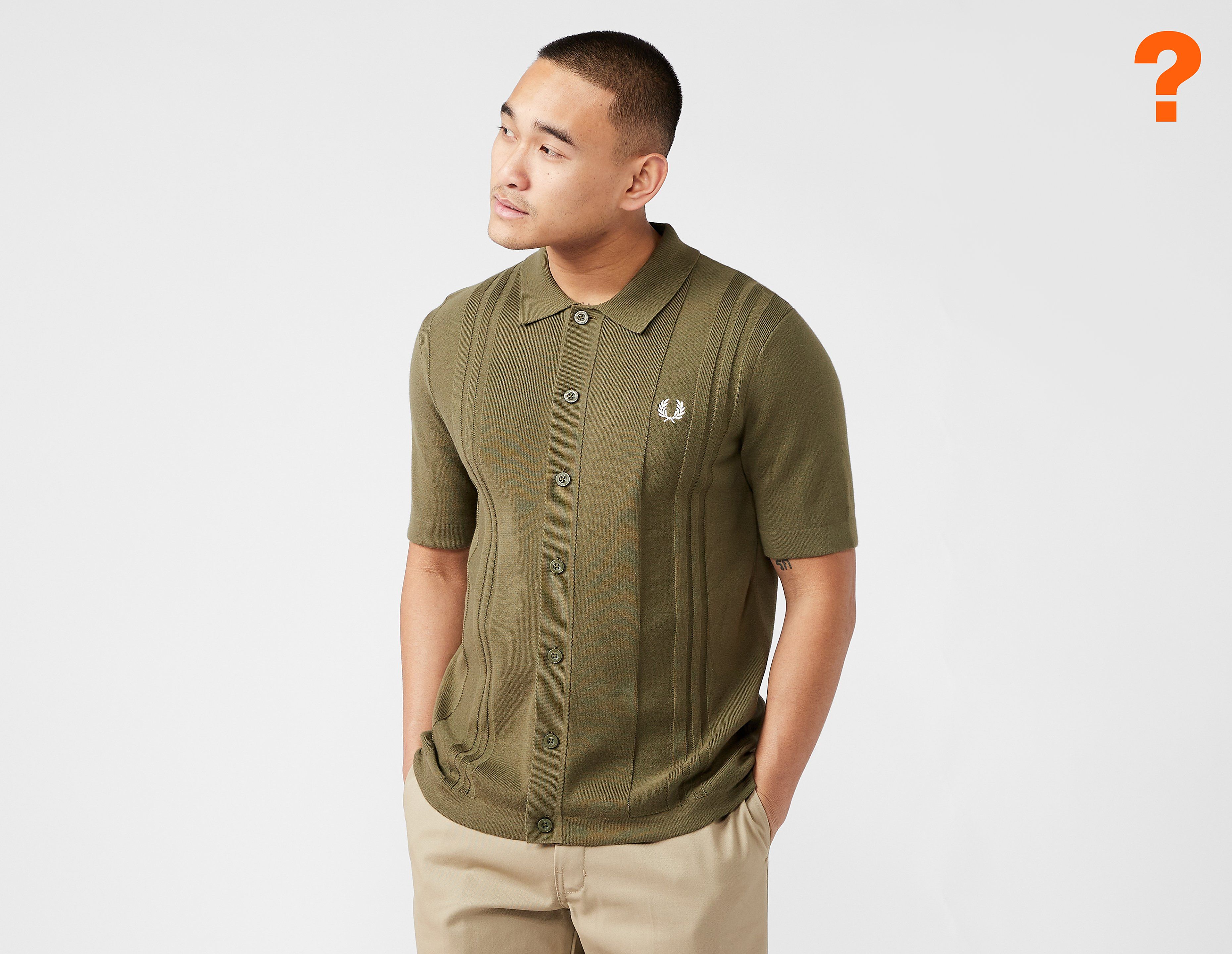fred perry button through knitted shirt, green